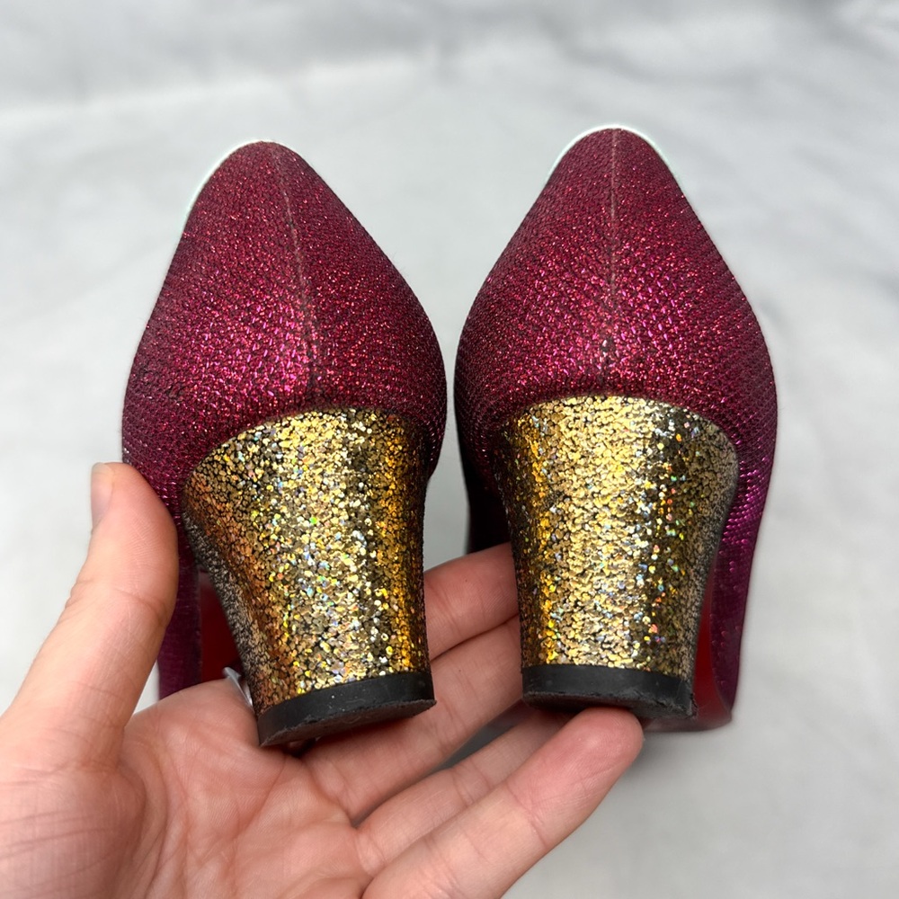 Christian Louboutin Oaxacana 45 Glitter Studded Fringe Heeled Loafer Flat Shoes - Picture 12 of 16